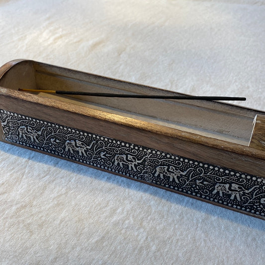 Storage Incense Box and Burner with Elephant Inlay
