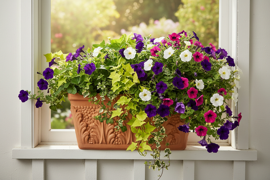 Large Portuguese Leaf Window Box Planter with Trailing Plants