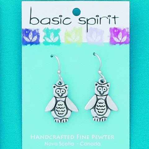 Pewter owl earrings made in canada