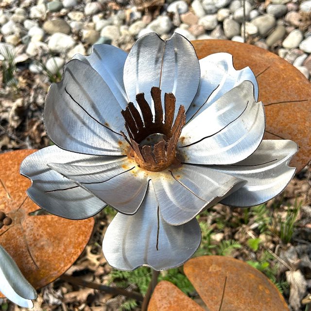 lotus and lilypad metal garden sculpture