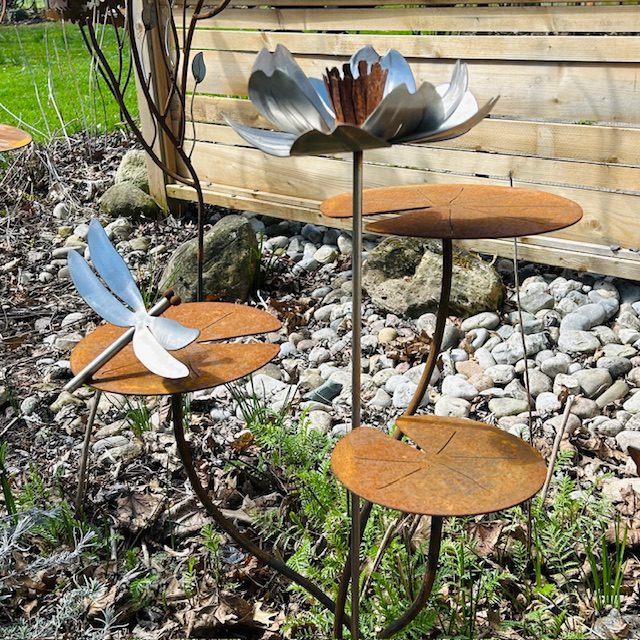 lotus and lilypad metal garden sculpture
