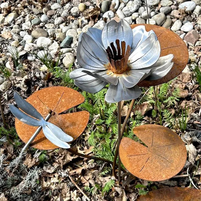 lotus and lilypad metal garden sculpture