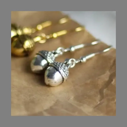 Silver plated acorn earrings made in canada
