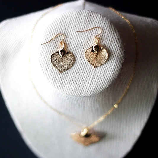 Aspen leaf earrings gold plated