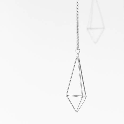 Elongated 3D Diamond Necklace - satin Silver
