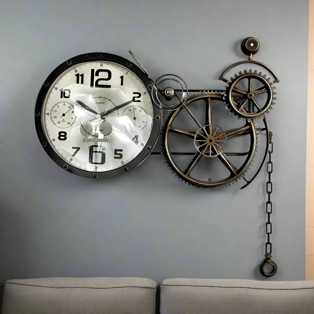 Clock with Gears and Pulleys for Industrial look