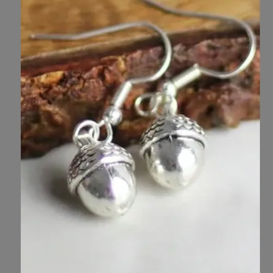 Silver plated acorn earrings made in canada
