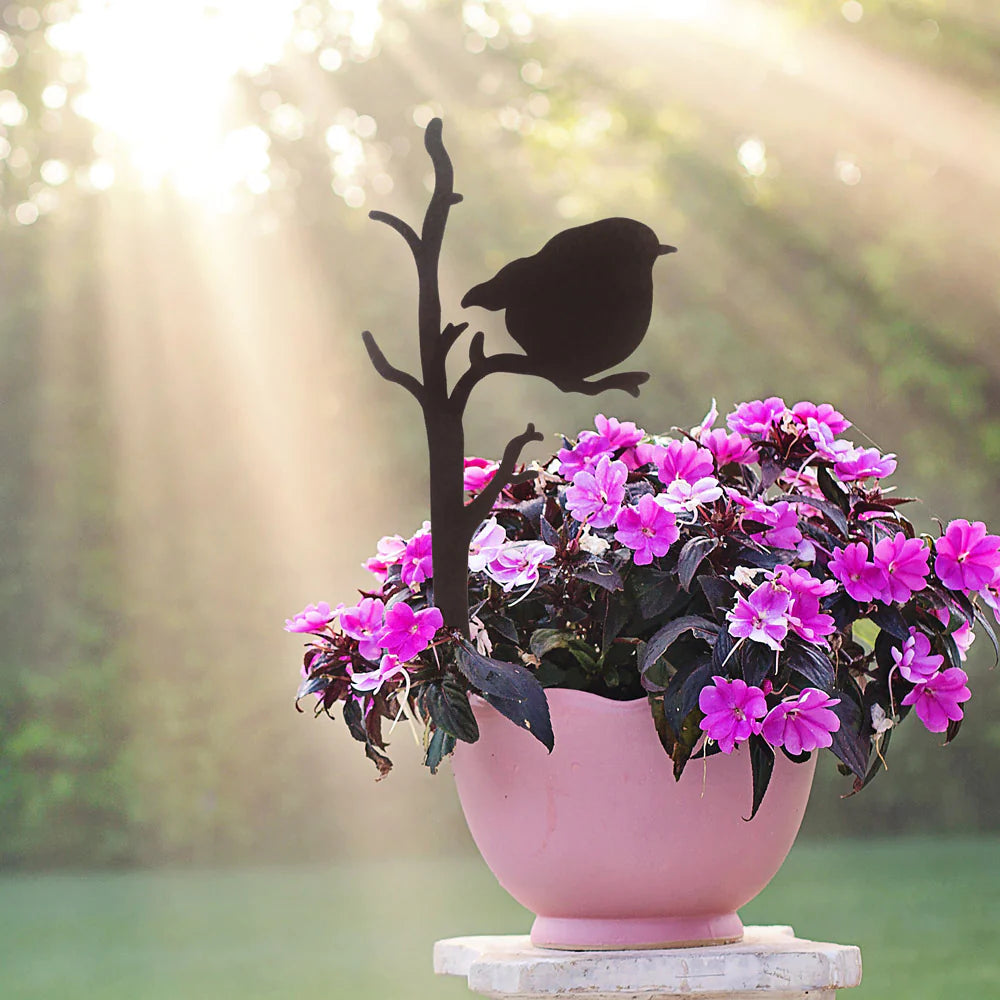 Round Bird on Branch - Metal