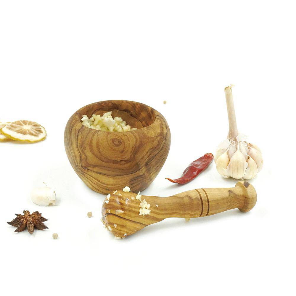 Olive wood mortar and pestle
