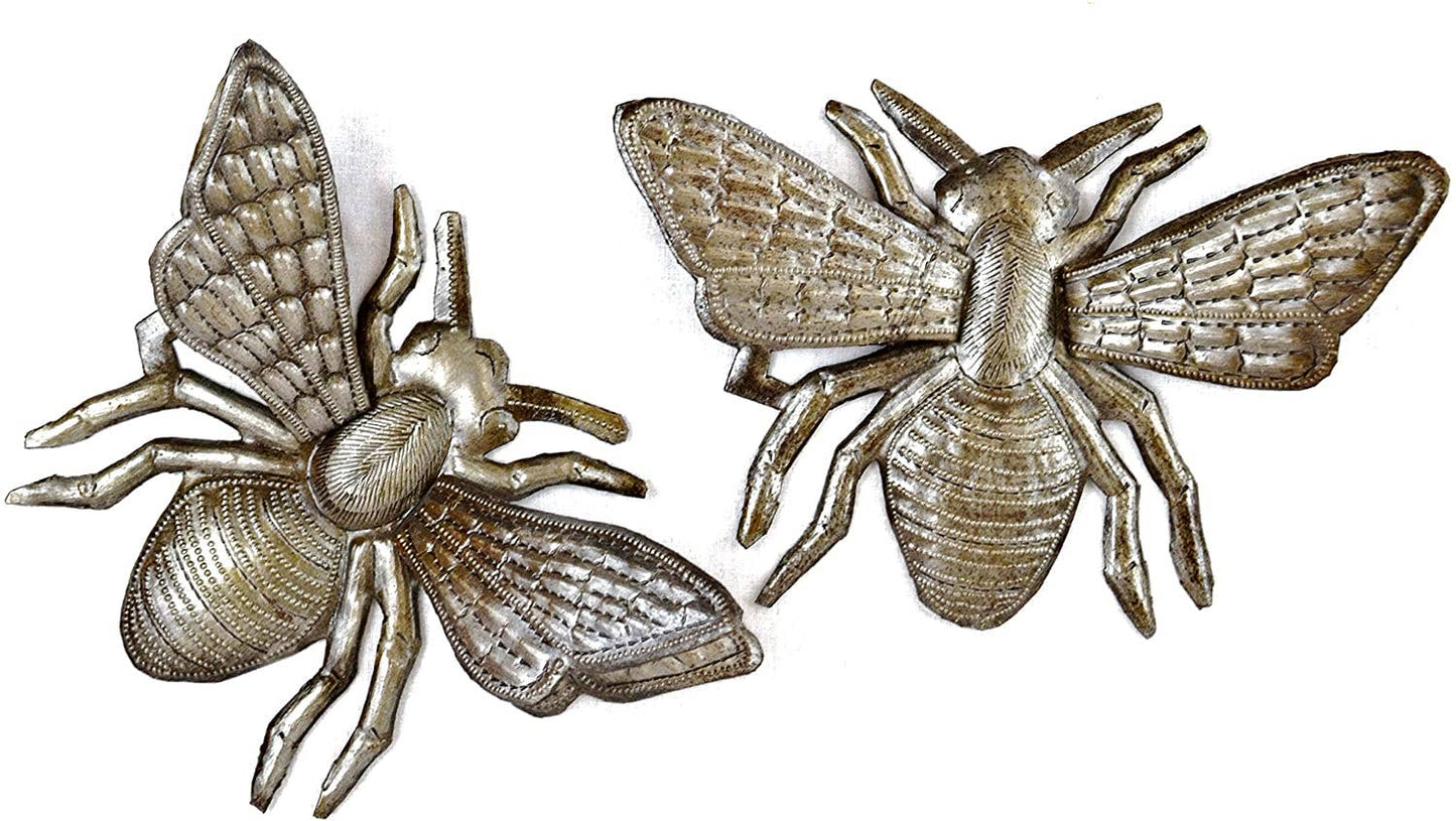 6" Metal Bee Garden Art Set of 2 Recycled Fair Trade Haiti