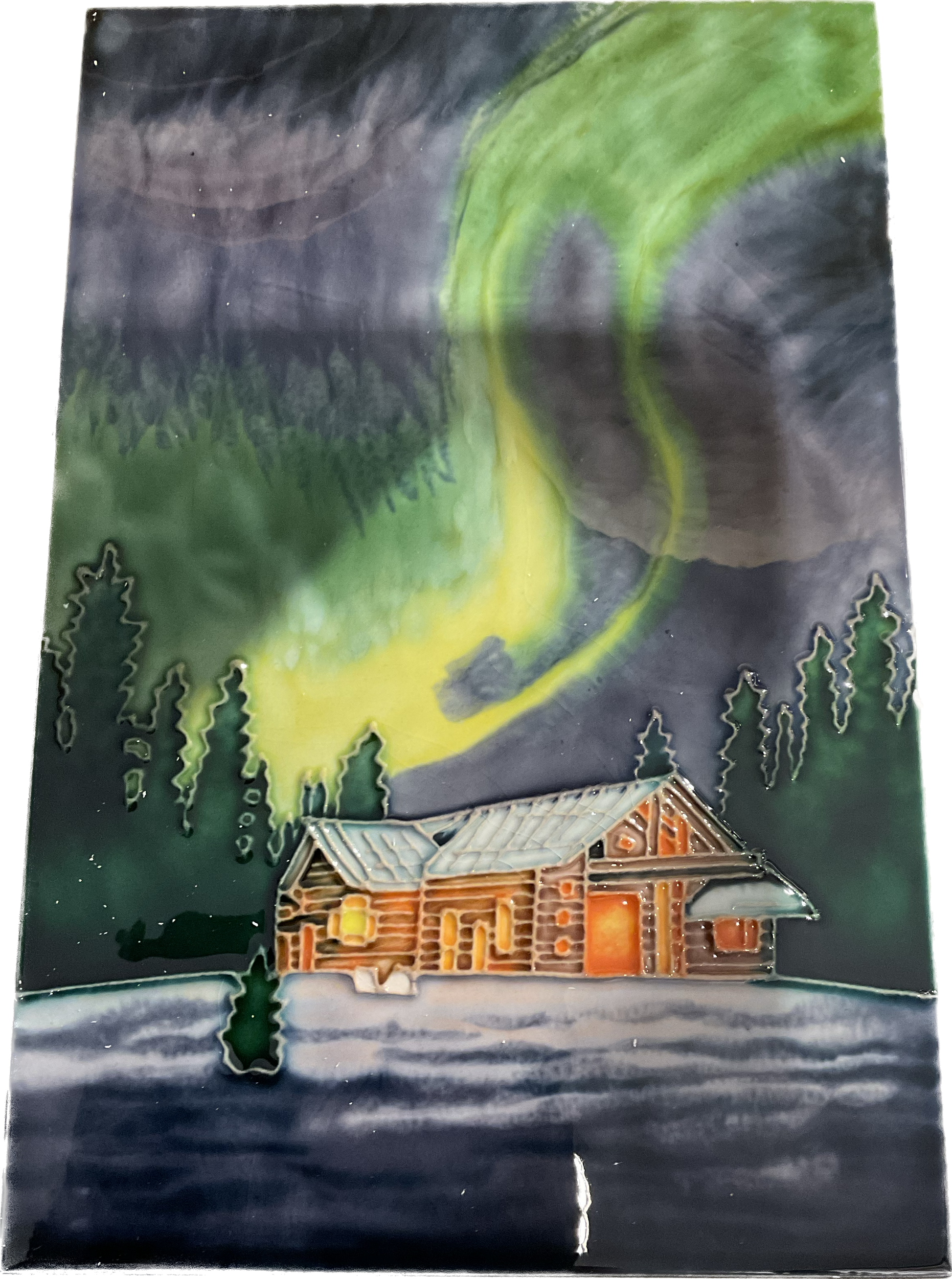 ceramic art tile of northern lights