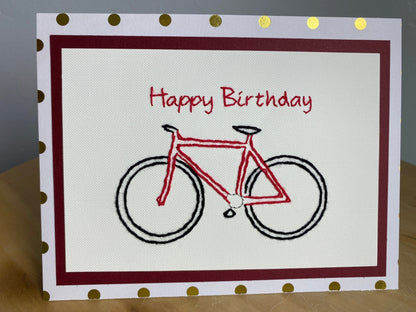 Hand Stitched Birthday Card with Bicycle