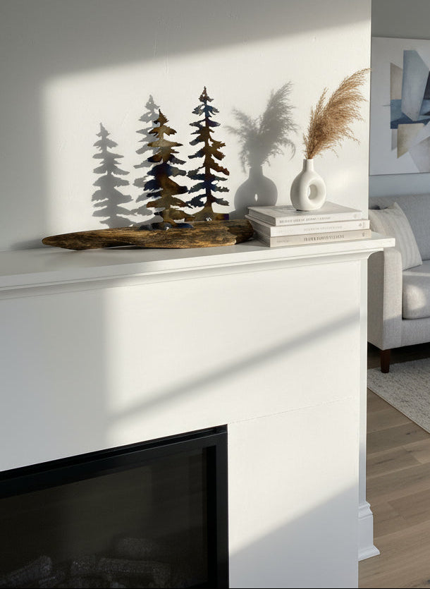 Metal trees on a wood base