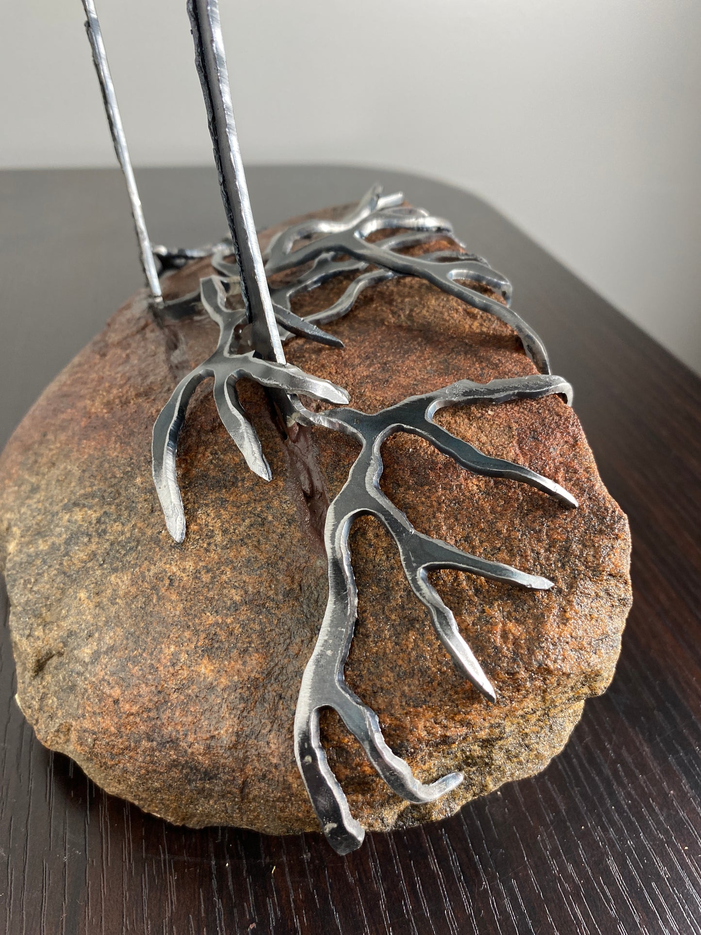 Windswept Pine Steel Sculpture with Canoe on Granite by Canadian Artist Cathy Mark #3