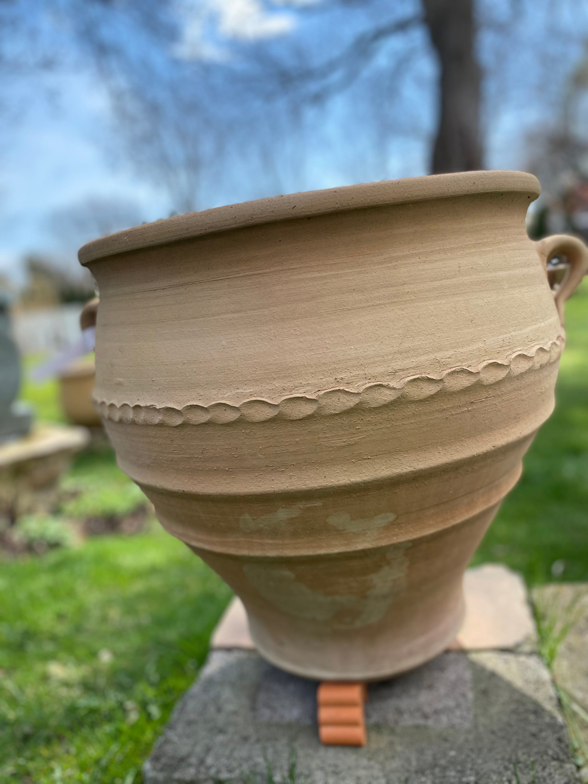 Terracotta pot with decorative edge 