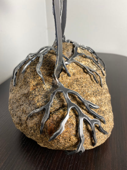 Windswept Pine Steel Sculpture with Canoe on Granite by Canadian Artist Cathy Mark #20