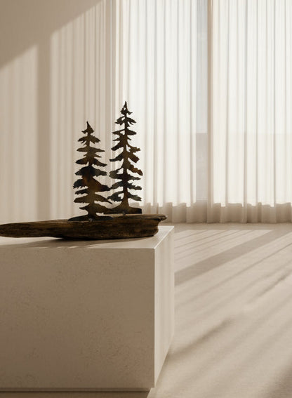 Metal trees on a wood base