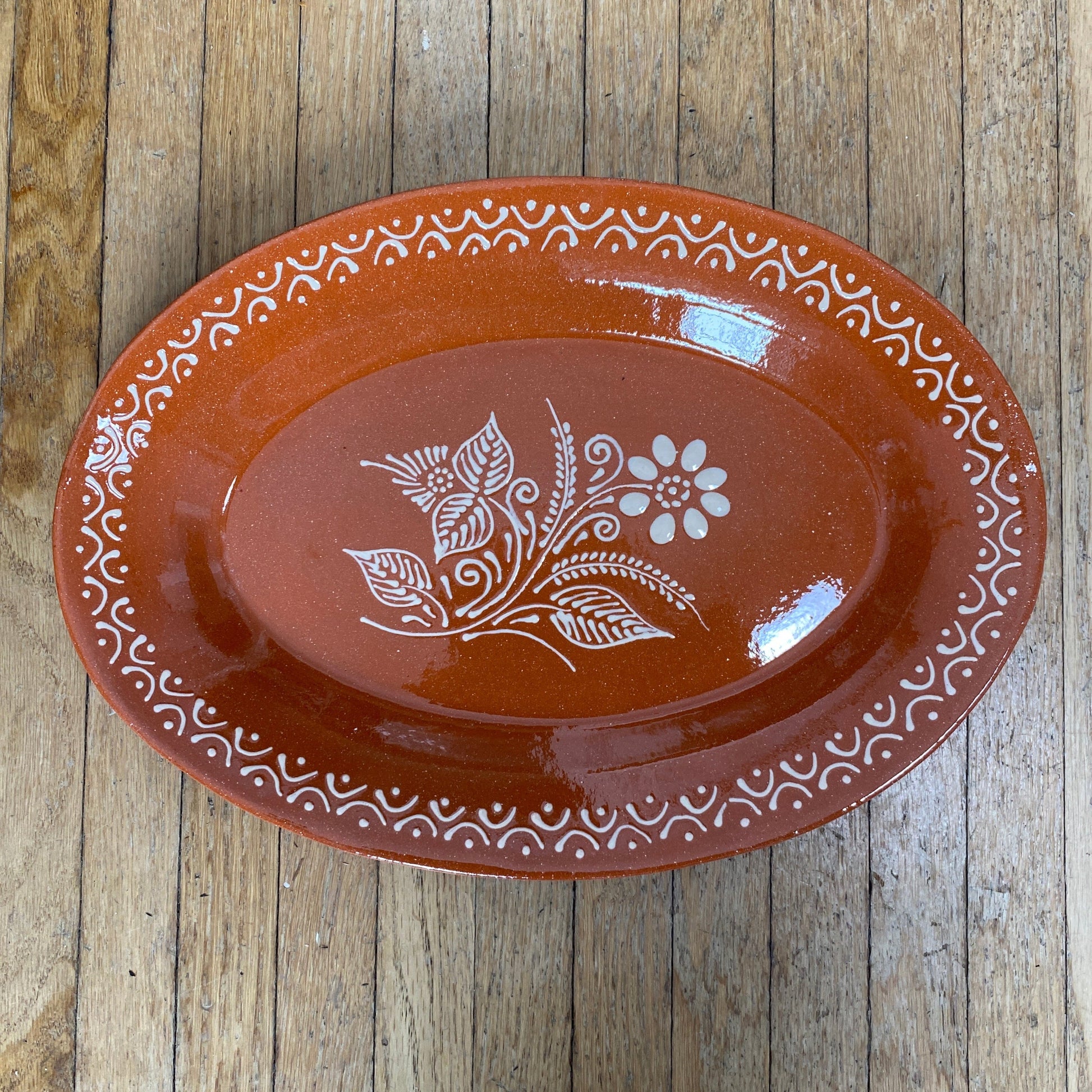 Traditional Clay Oval Tray 13.5 x 9.5” – Hand-Painted Portuguese Terracotta