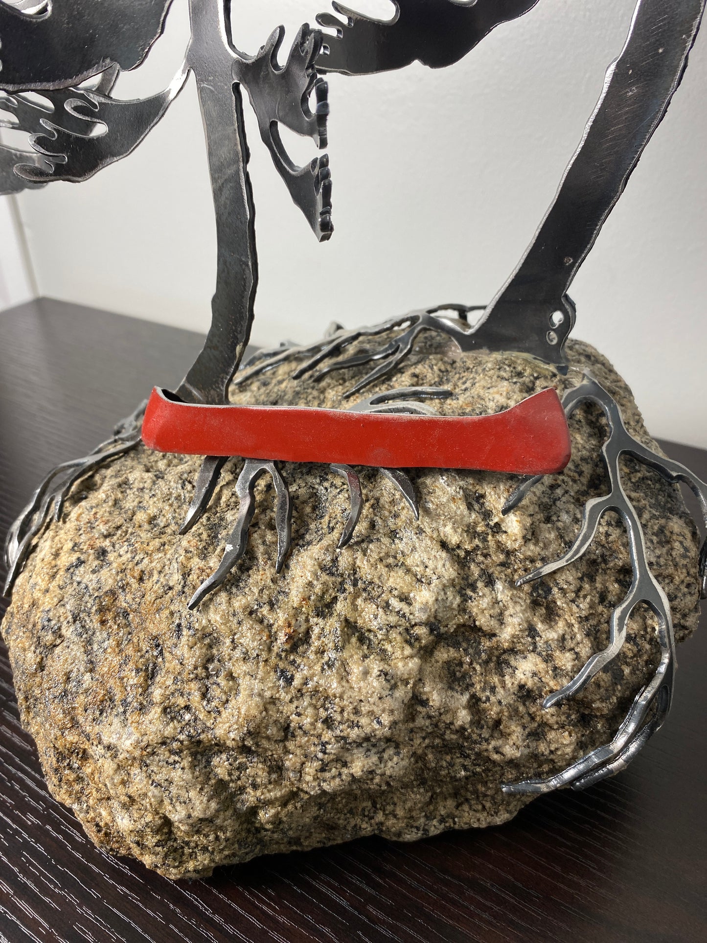 Windswept Pine Steel Sculpture with Canoe on Granite by Canadian Artist Cathy Mark #12