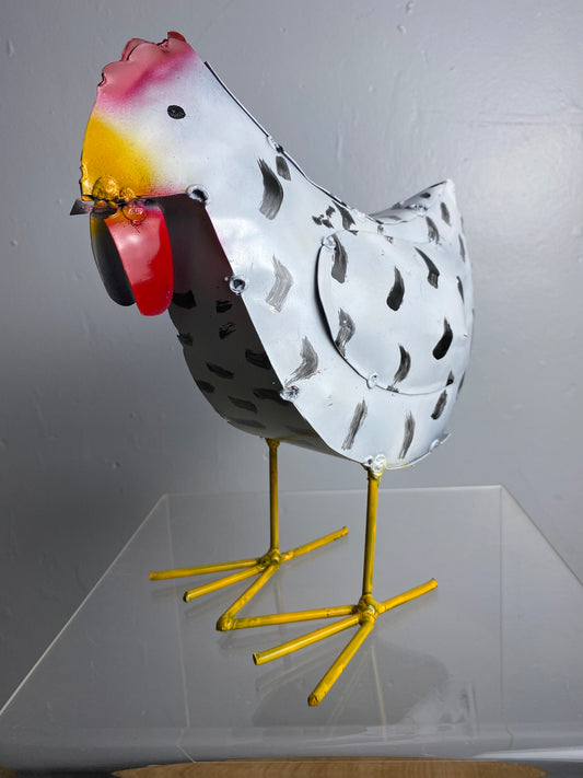 Mini Hens - Handcrafted Metal Garden Decor from Mexico white