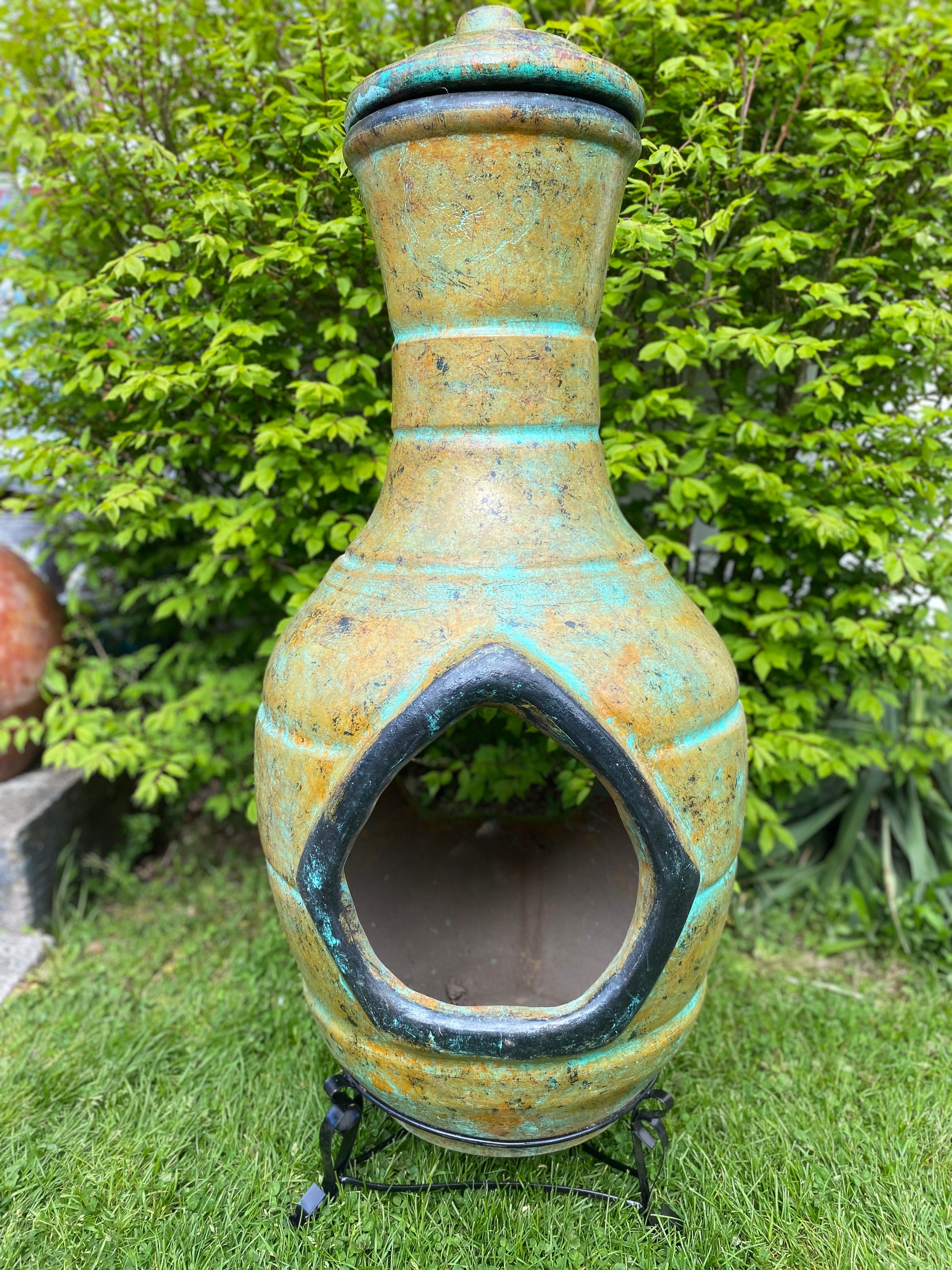 Chiminea Large — Made in Mexico #18 olive green front view