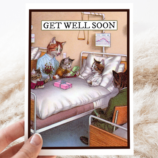 Greeting Card. Vintage Cats. GET WELL SOON.