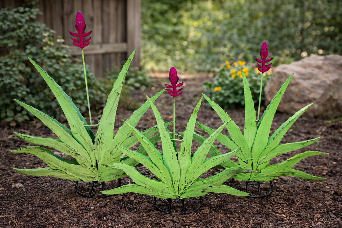 Agave with flower 3 Piece Set - Made in Mexico from Recycled Metal