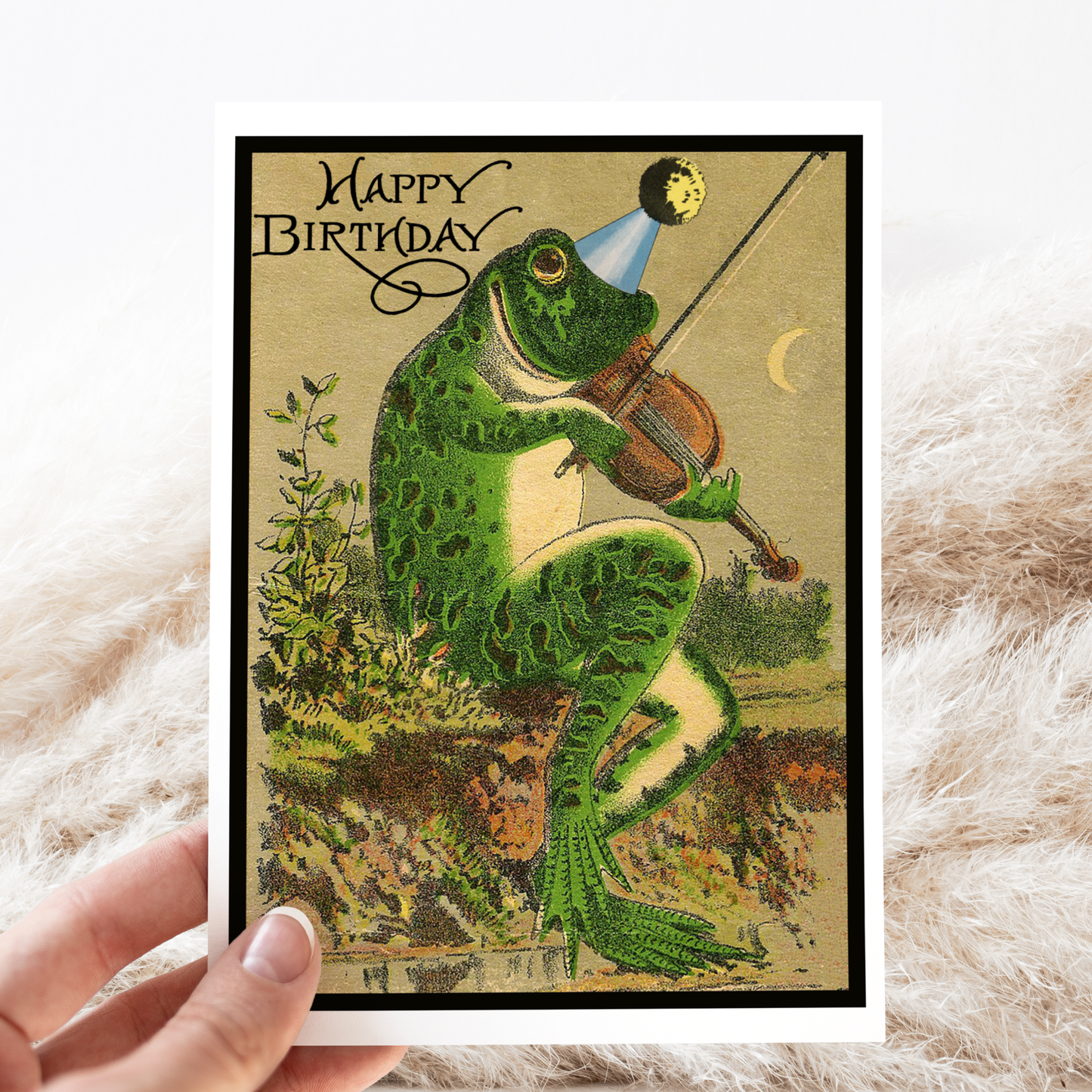 Birthday Card. Frog With Violin. Vintage Style.