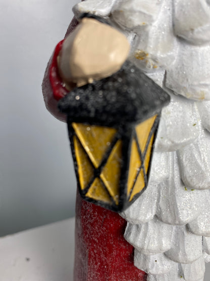 Wood Look Santa with Lantern 12.5" tall