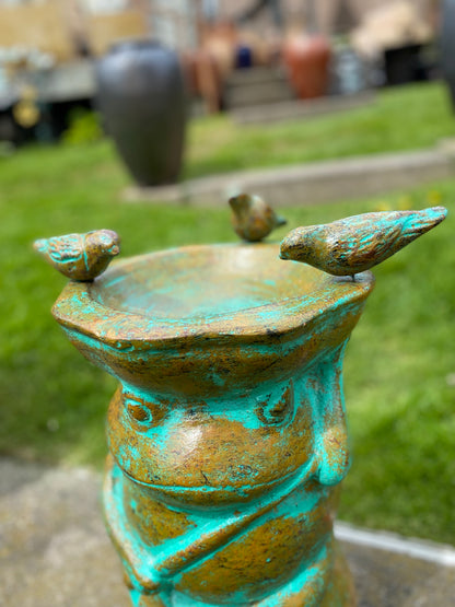 Frog Bird Bath Made in Mexico - Green with Birds