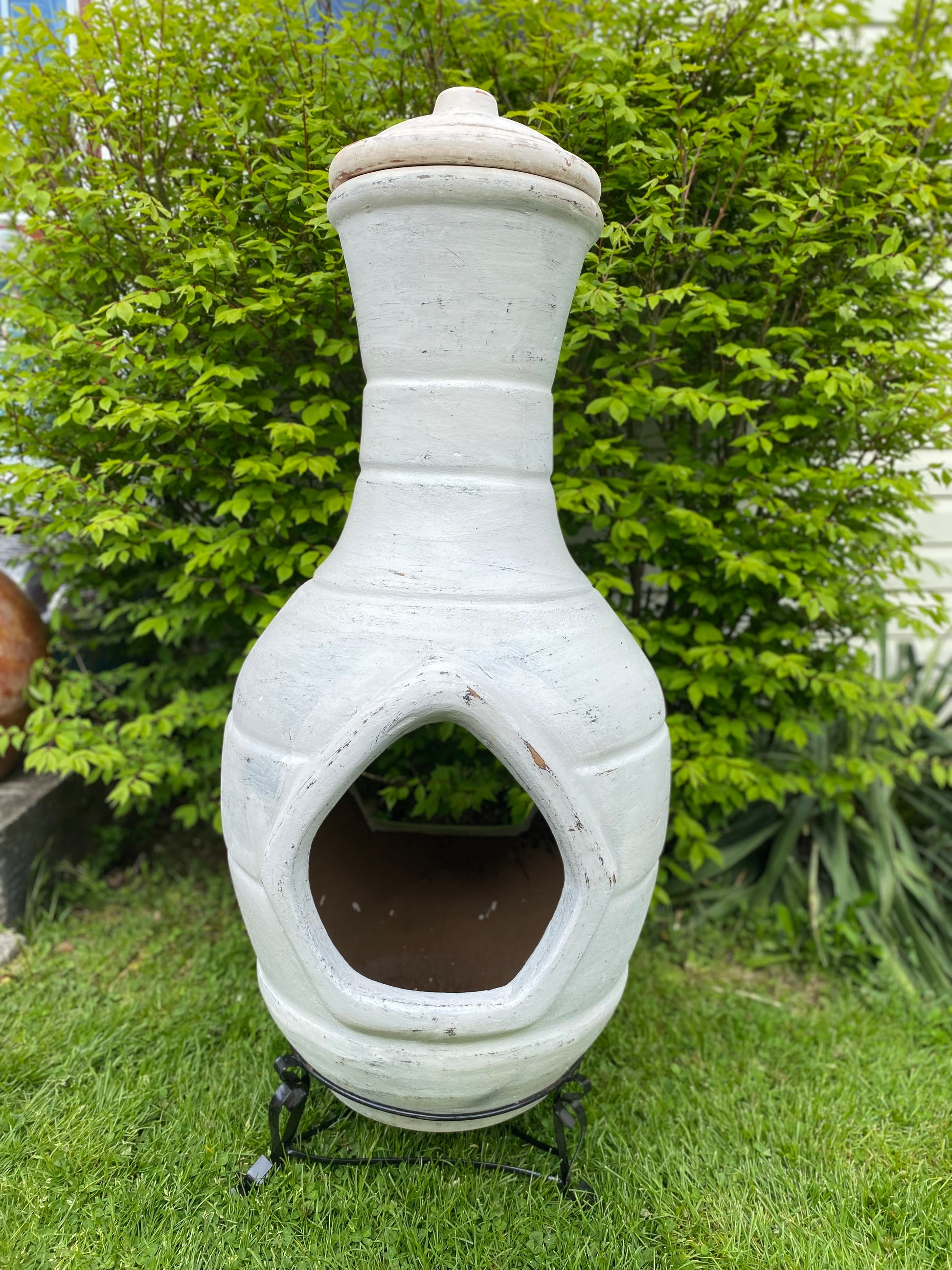 White ceramic chiminea 