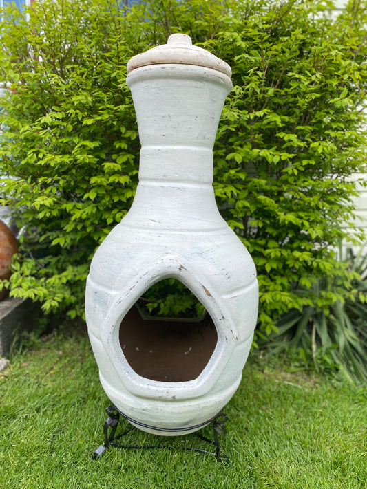 White ceramic chiminea 