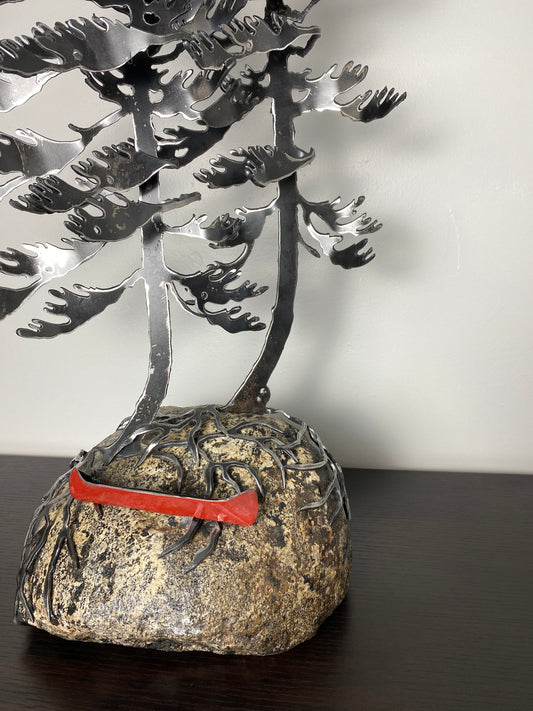 Windswept Pine Steel Sculpture with Canoe on Granite by Canadian Artist Cathy Mark #18
