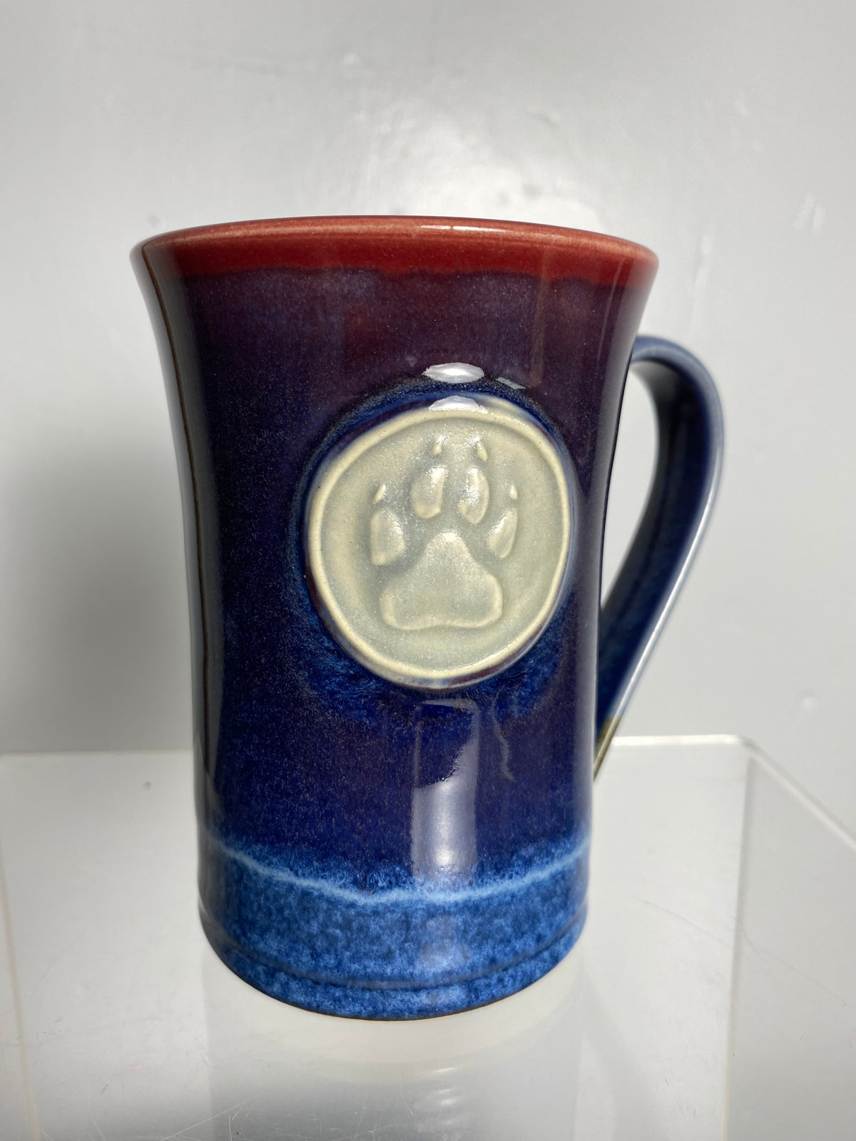 Medallion Mug - Cranberry Red- Paw Print - Canadian made Pottery