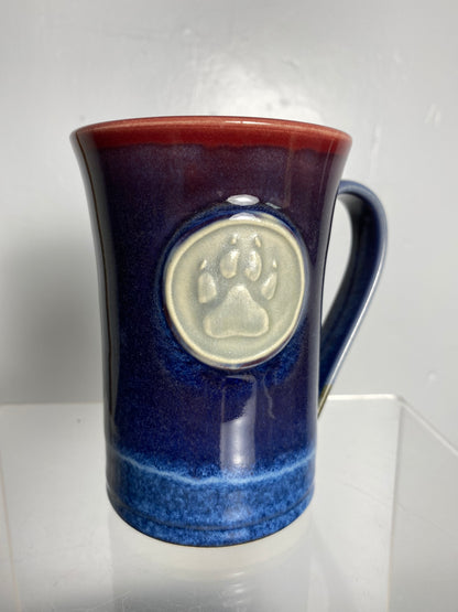 Medallion Mug - Cranberry Red- Paw Print - Canadian made Pottery