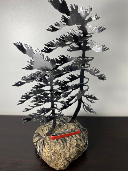 Windswept Pine Steel Sculpture with Canoe on Granite by Canadian Artist Cathy Mark #12
