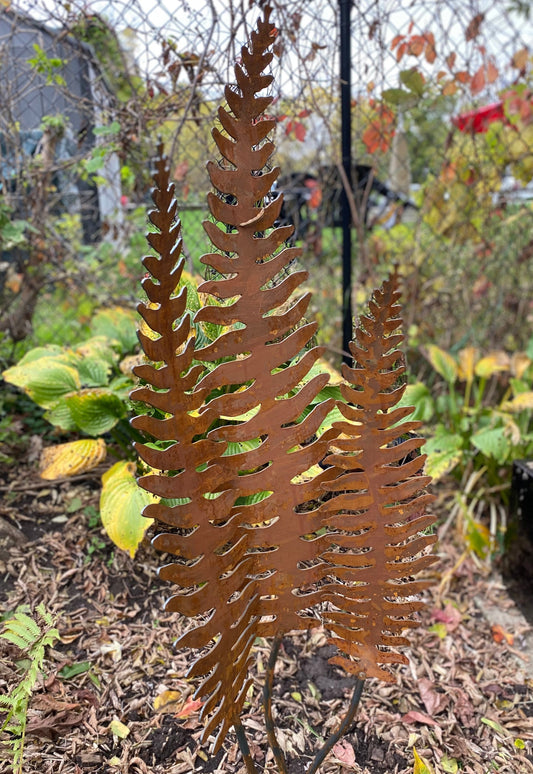 Metal Fern Sculpture in a garden
