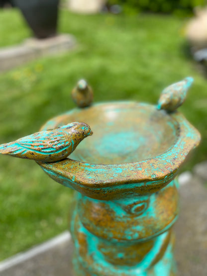 Frog Bird Bath Made in Mexico - Green with Birds