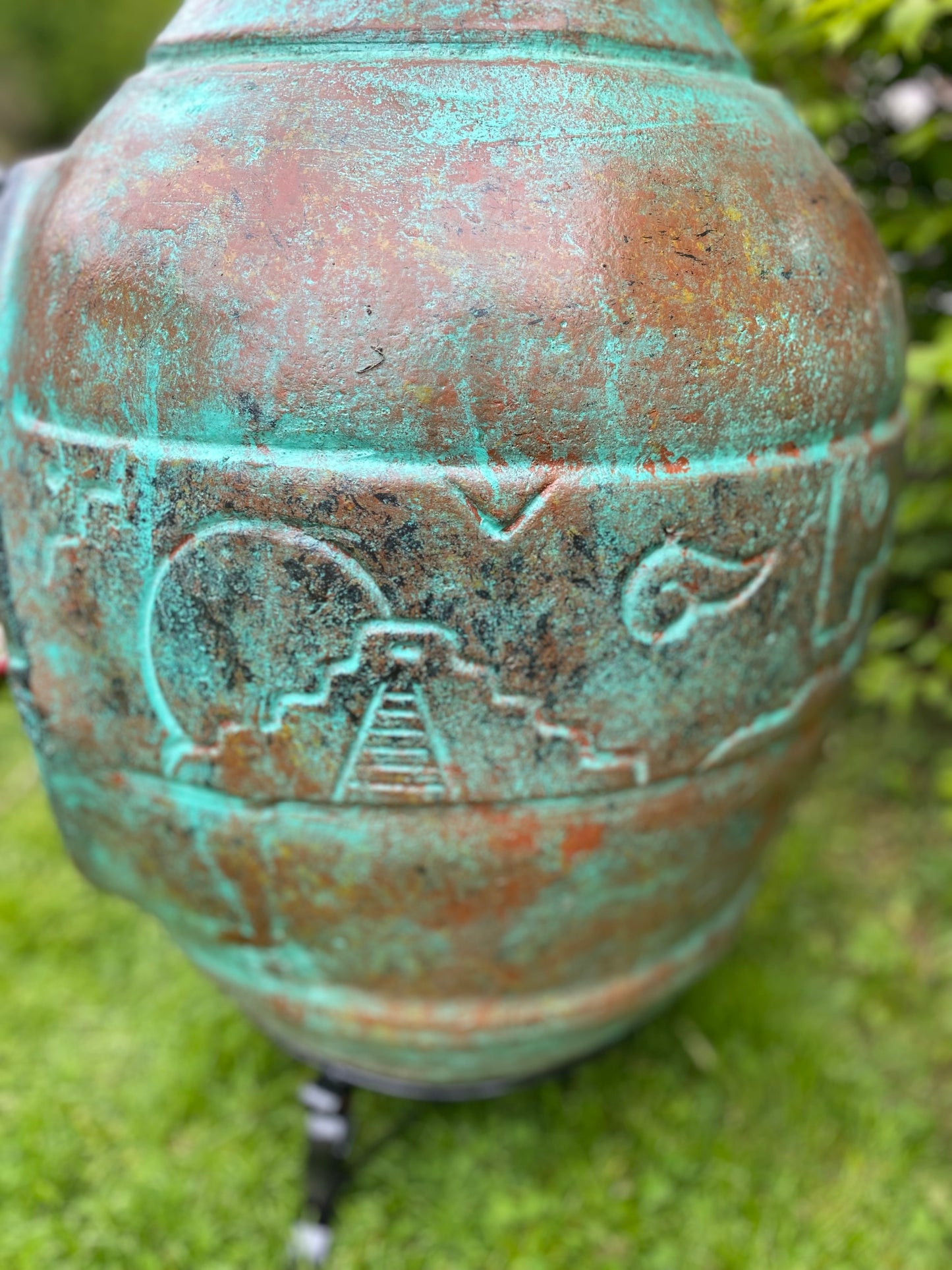 Chiminea Large — Made in Mexico #12 side view with mayan design