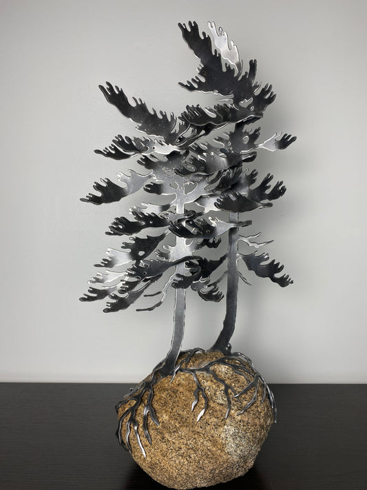 Windswept Pine Steel Sculpture with Canoe on Granite by Canadian Artist Cathy Mark #20