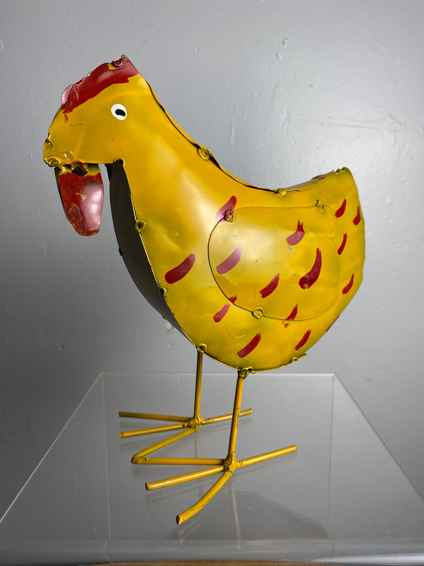 Mini Hens - Handcrafted Metal Garden Decor from Mexico - Yellow