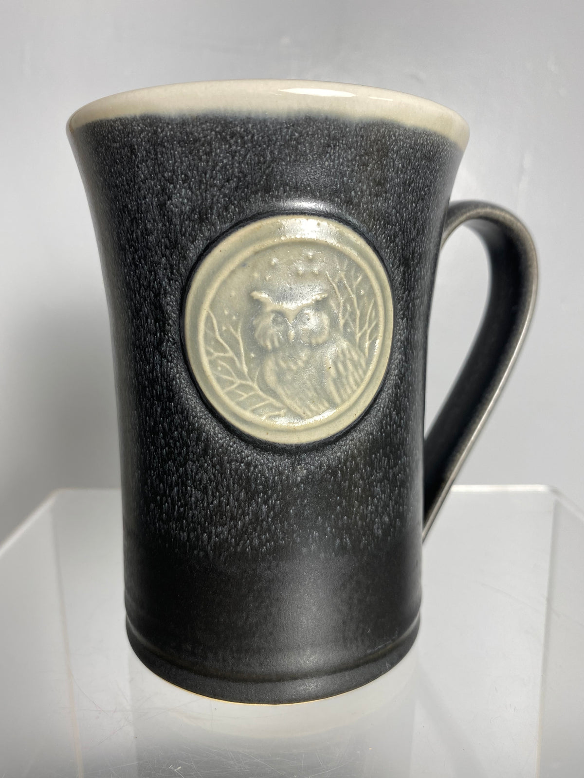 Medallion Mug - Black & White- Owl - Canadian made Pottery