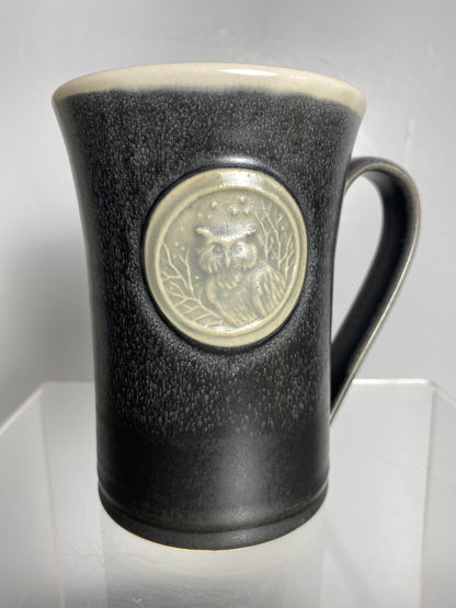 Medallion Mug - Black & White- Owl - Canadian made Pottery