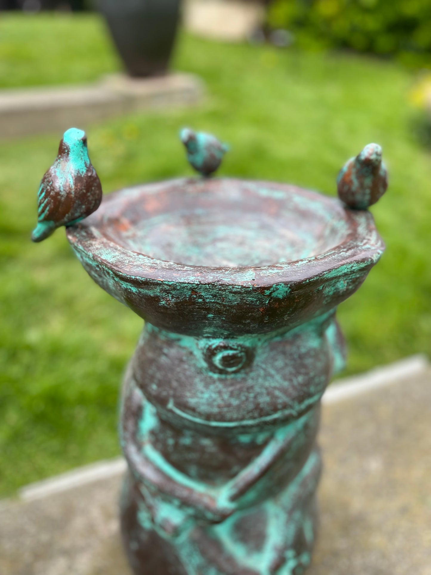Frog Bird Bath Made in Mexico - Green with Birds