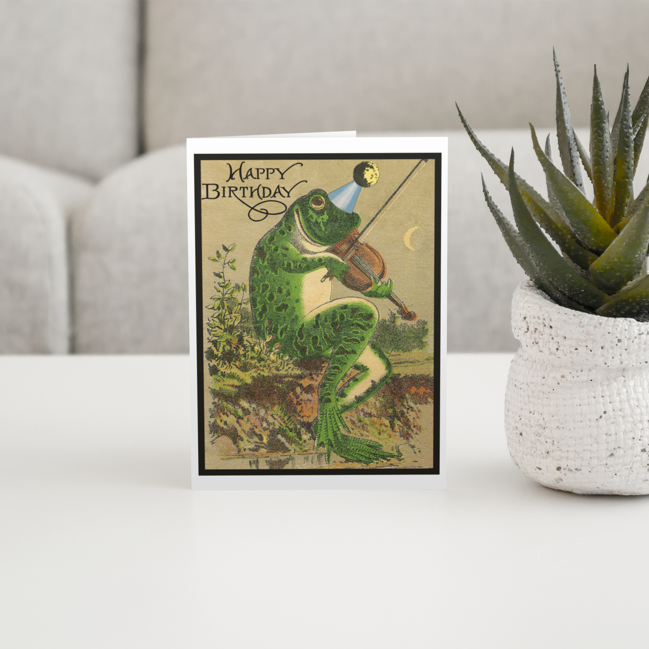 Birthday Card. Frog With Violin. Vintage Style.