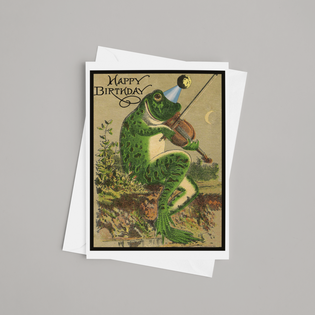 Birthday Card. Frog With Violin. Vintage Style.