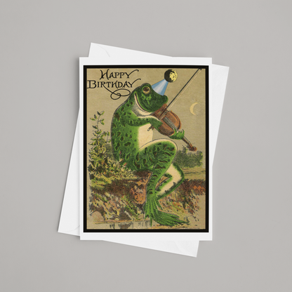Birthday Card. Frog With Violin. Vintage Style.