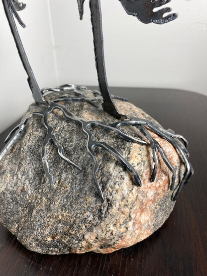 Windswept Pine Steel Sculpture with Canoe on Granite by Canadian Artist Cathy Mark #33