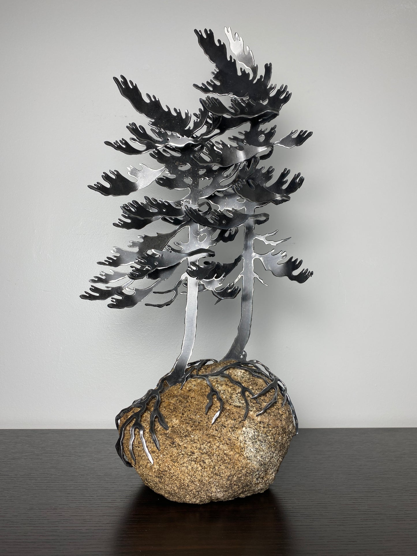 Windswept Pine Steel Sculpture with Canoe on Granite by Canadian Artist Cathy Mark #20