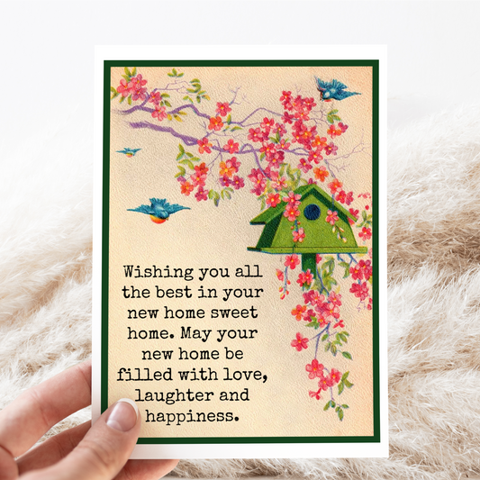 Greeting Card. Home Sweet Home. Vintage Birdhouse Birds.